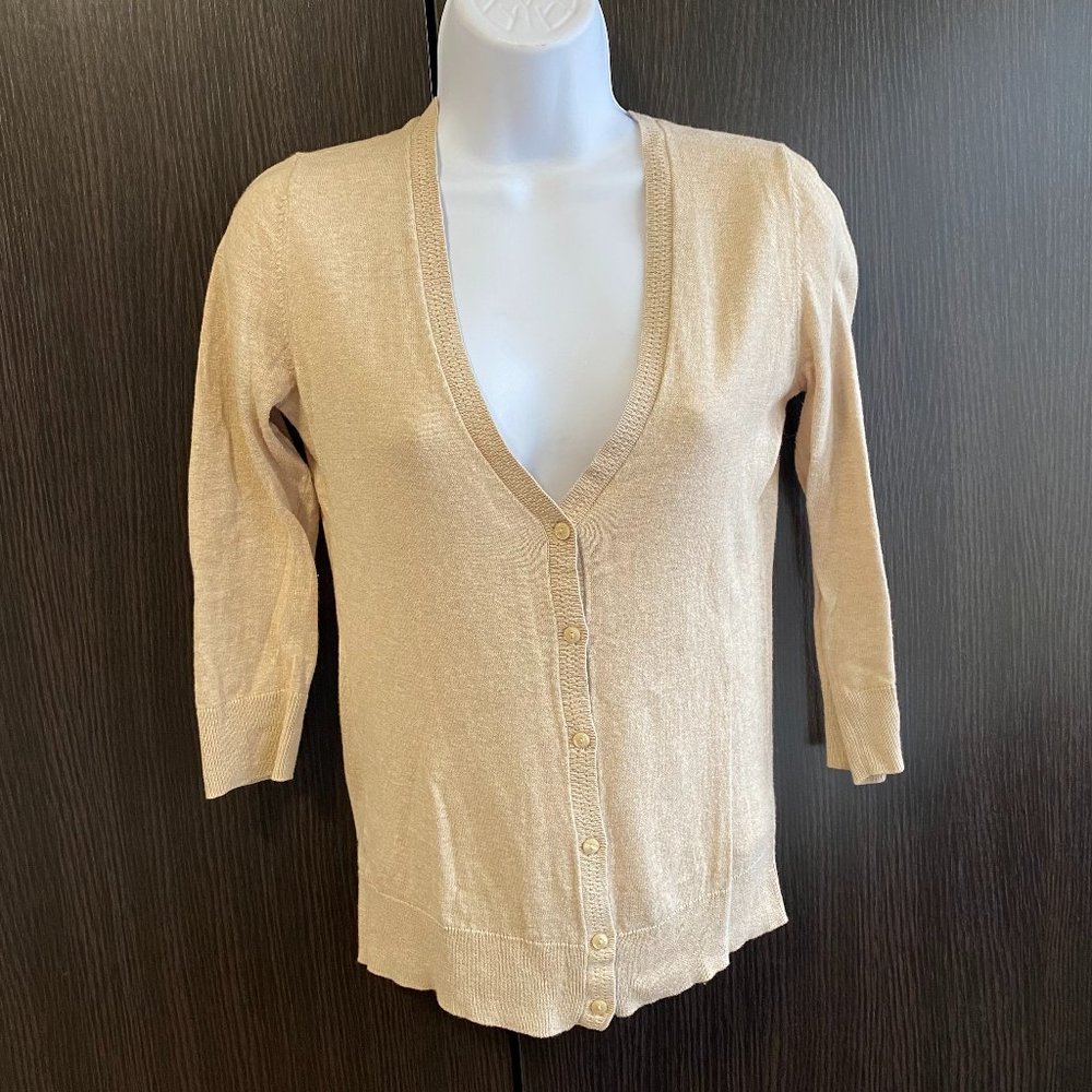 LOFT Tan V-Neck Button Down Cardigan